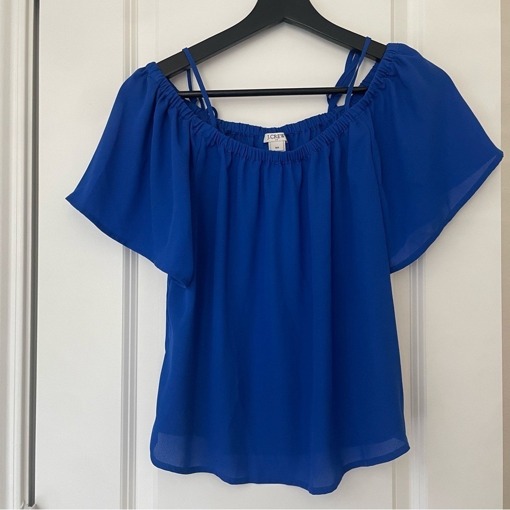J. Crew Blue Off Shoulder Blouse Top Women's Sz 00 Casual Summer Vacation Cruise